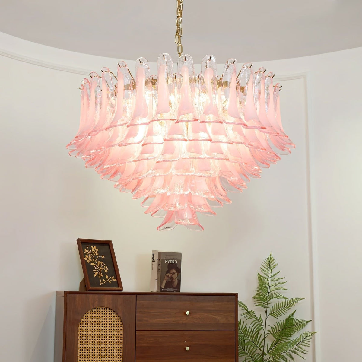 Gold & Pink Barcelona Murano Chandelier with 16 E14 Bulbs - Zelno Lighting