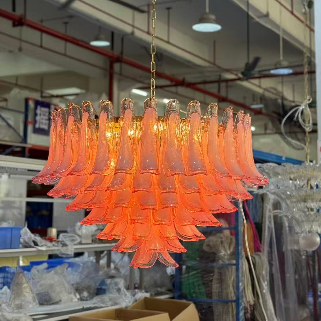 Gold & Pink Barcelona Murano Chandelier with 16 E14 Bulbs - Zelno Lighting