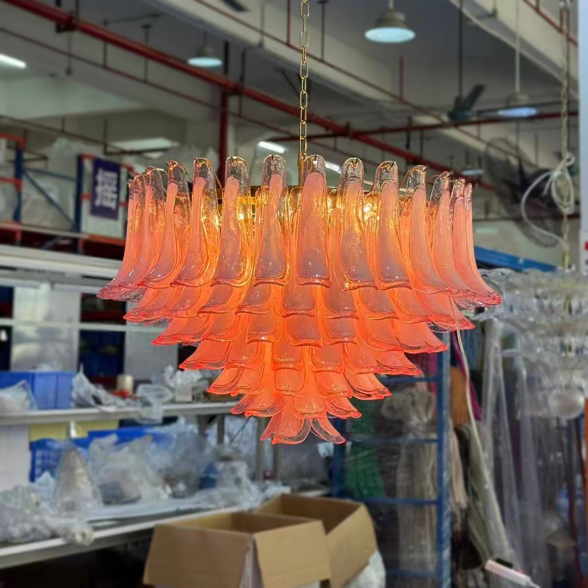 Gold & Pink Barcelona Murano Chandelier with 16 E14 Bulbs - Zelno Lighting