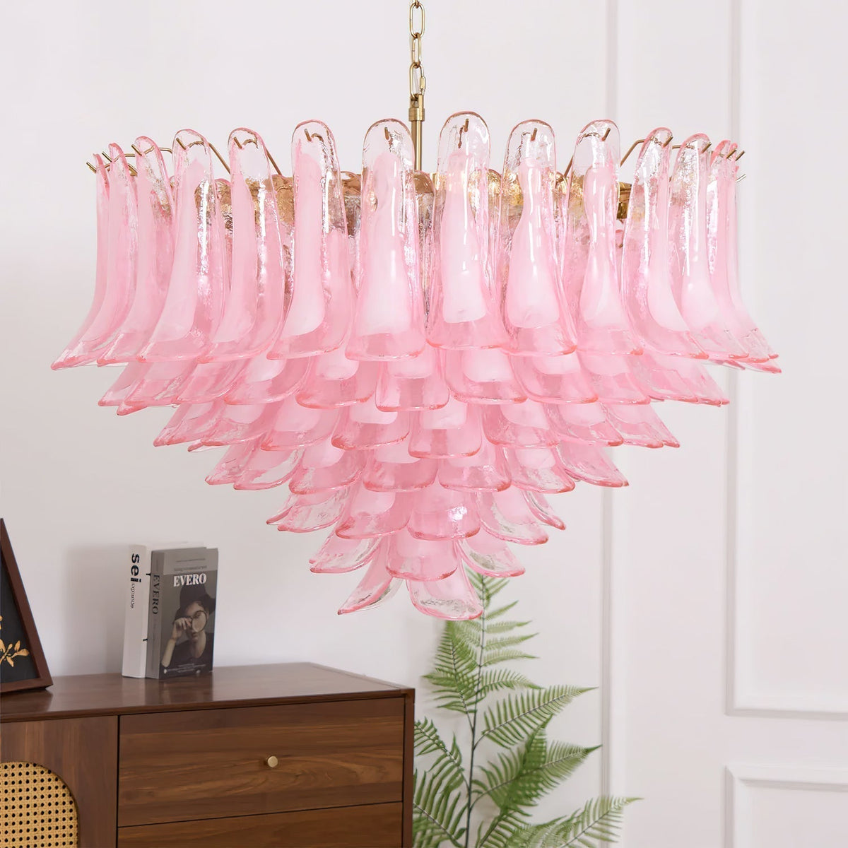 Gold & Pink Barcelona Murano Chandelier with 16 E14 Bulbs - Zelno Lighting