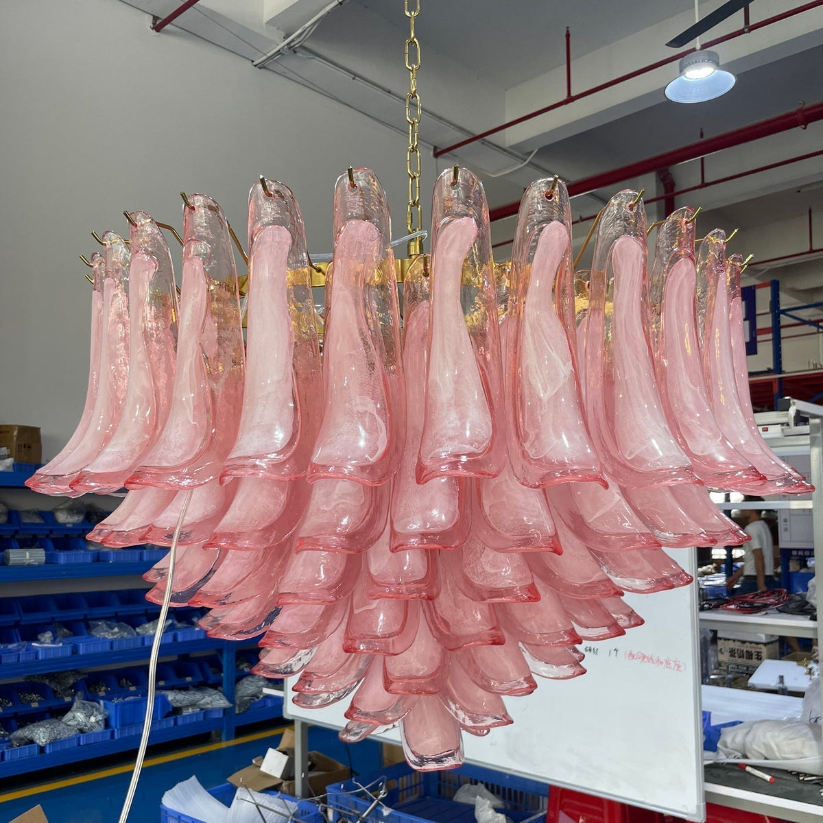 Gold & Pink Barcelona Murano Chandelier with 16 E14 Bulbs - Zelno Lighting