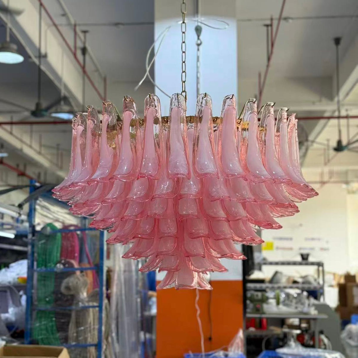 Gold & Pink Barcelona Murano Chandelier with 16 E14 Bulbs - Zelno Lighting