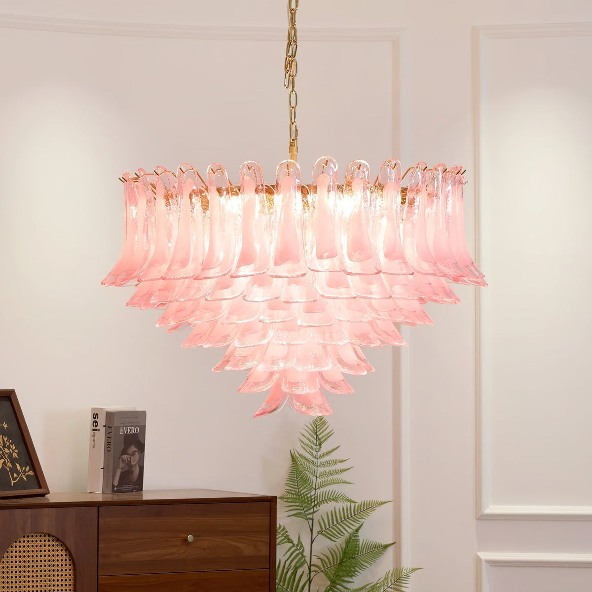 Gold & Pink Barcelona Murano Chandelier with 16 E14 Bulbs - Zelno Lighting