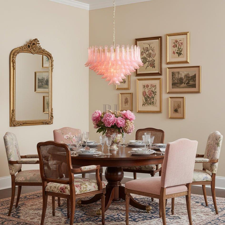 Gold & Pink Barcelona Murano Chandelier with 16 E14 Bulbs - Zelno Lighting