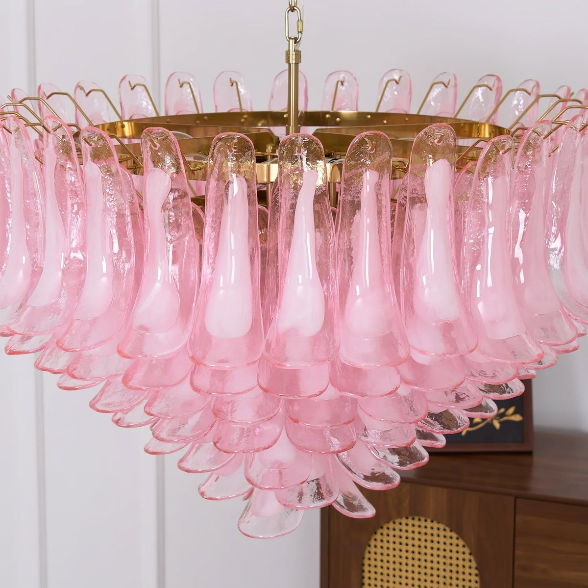 Gold & Pink Barcelona Murano Chandelier with 16 E14 Bulbs - Zelno Lighting