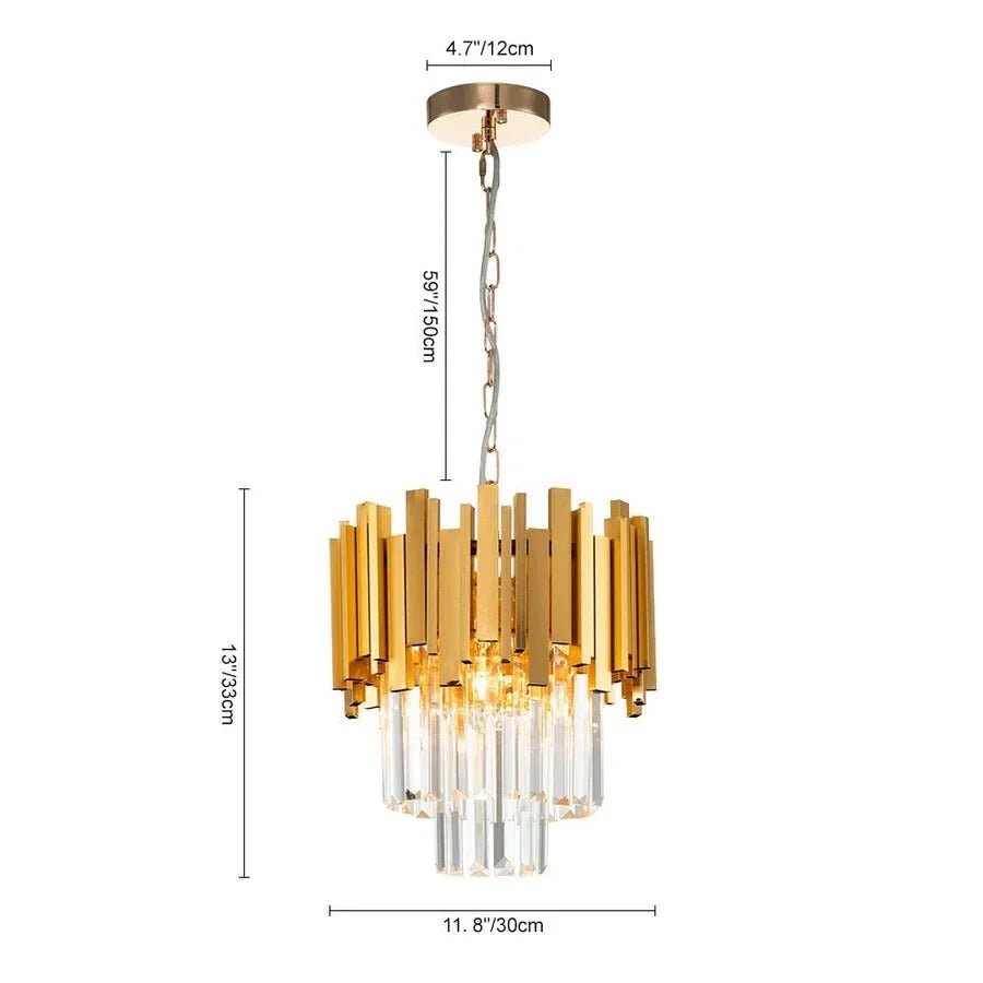 Gold/Silver Round Modern Tiered Metal Crystal Chandelier - Zelno Lighting