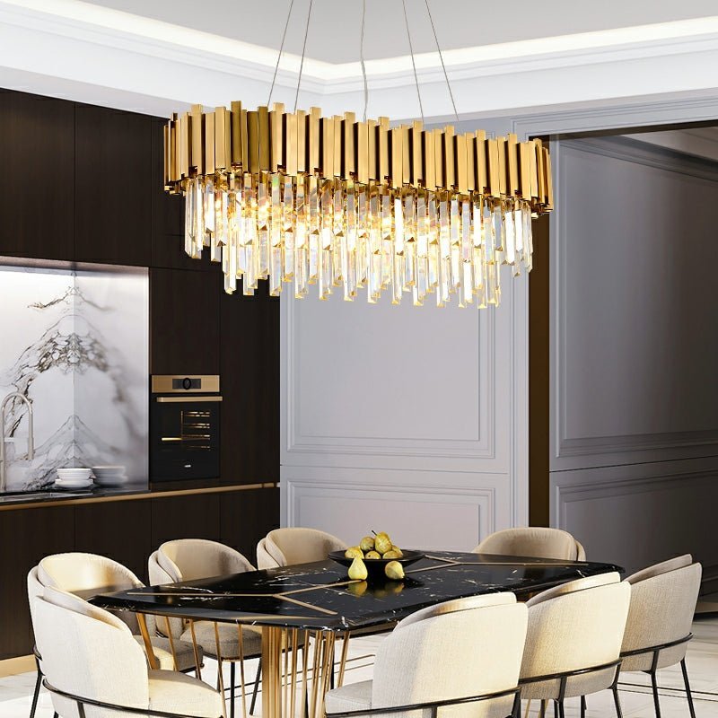 Gold/Silver Round Modern Tiered Metal Crystal Chandelier - Zelno Lighting