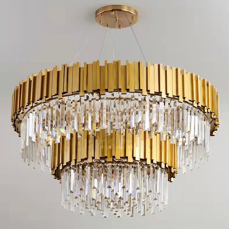 Gold/Silver Round Modern Tiered Metal Crystal Chandelier - Zelno Lighting