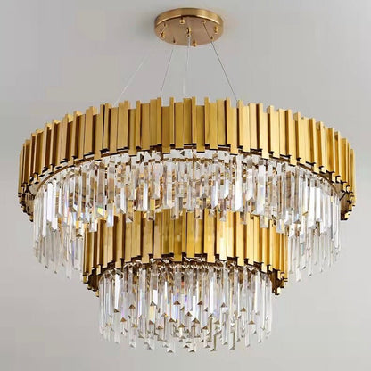Gold/Silver Round Modern Tiered Metal Crystal Chandelier - Zelno Lighting
