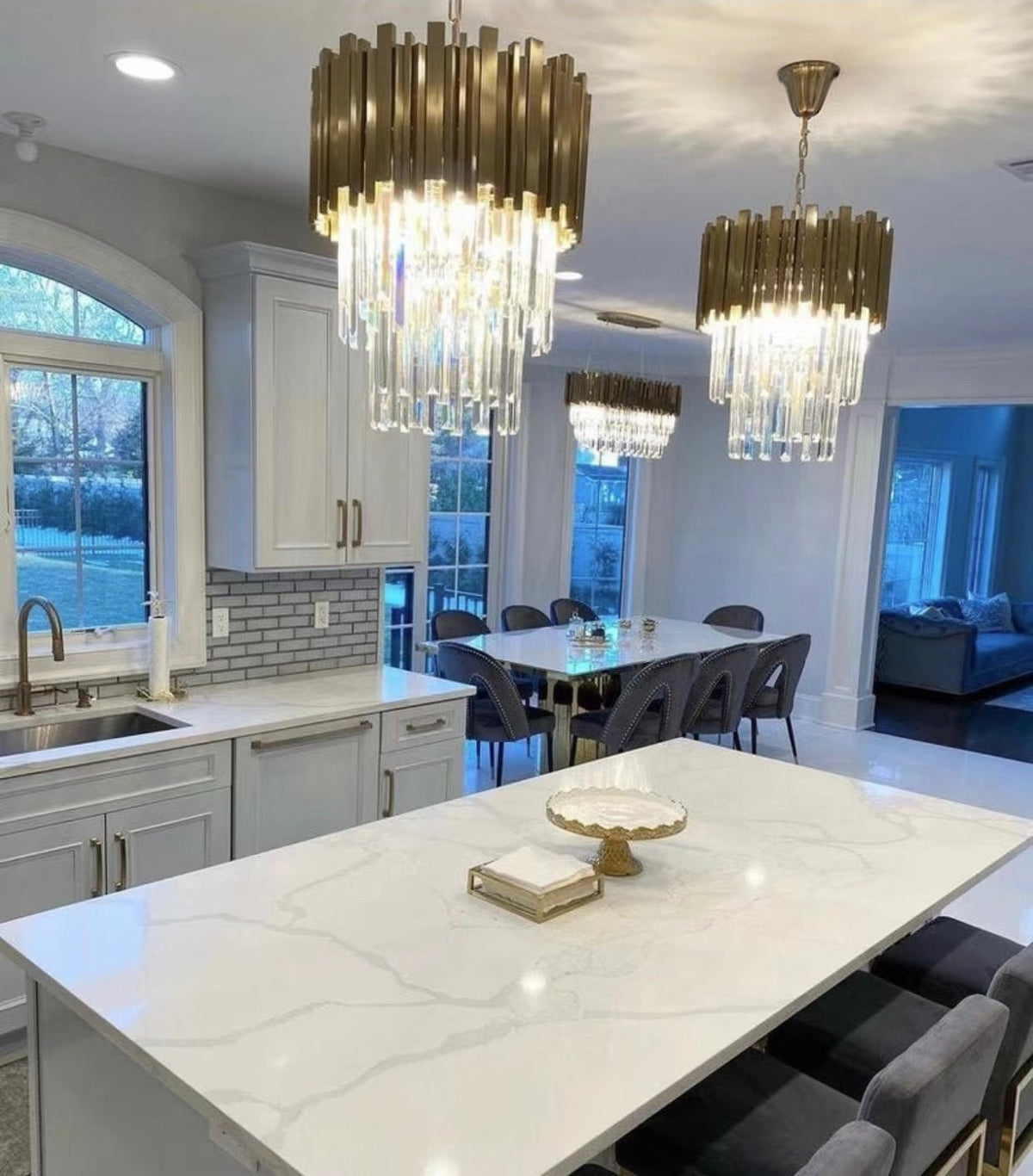 Gold/Silver Round Modern Tiered Metal Crystal Chandelier - Zelno Lighting