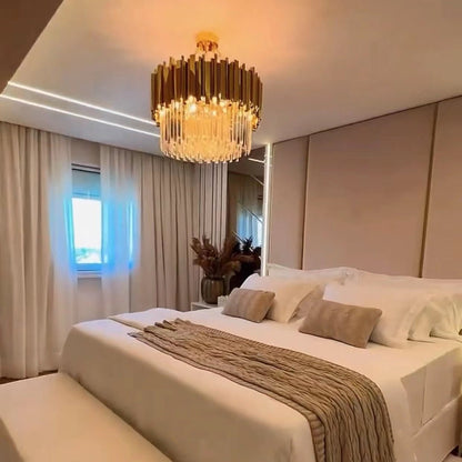 Gold/Silver Round Modern Tiered Metal Crystal Chandelier - Zelno Lighting