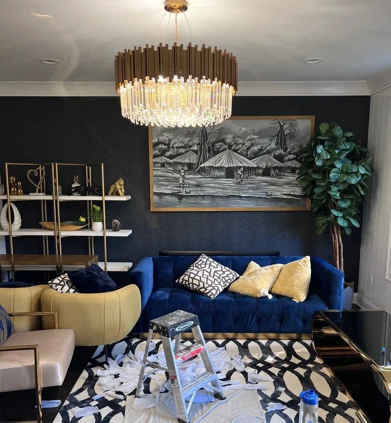 Gold/Silver Round Modern Tiered Metal Crystal Chandelier - Zelno Lighting