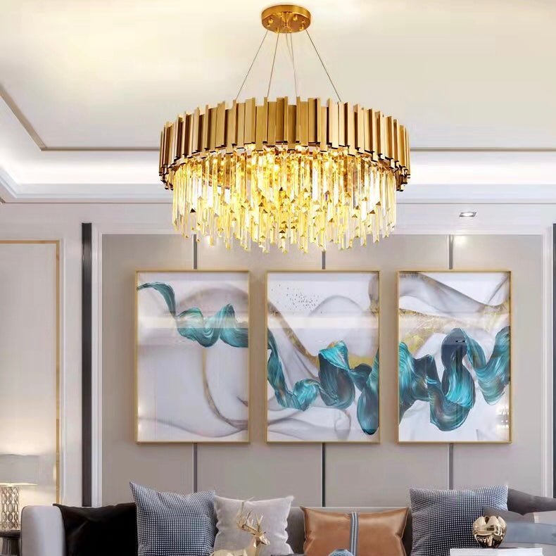 Gold/Silver Round Modern Tiered Metal Crystal Chandelier - Zelno Lighting