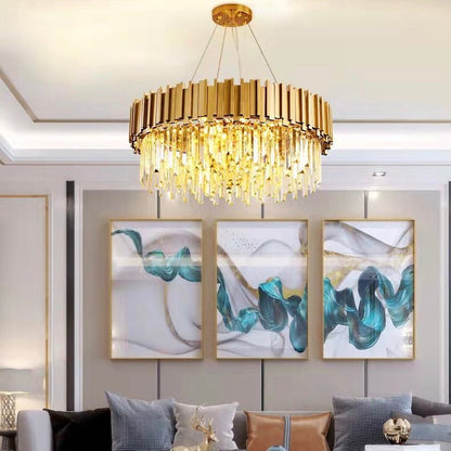 Gold/Silver Round Modern Tiered Metal Crystal Chandelier - Zelno Lighting