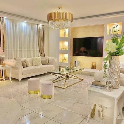 Gold/Silver Round Modern Tiered Metal Crystal Chandelier - Zelno Lighting
