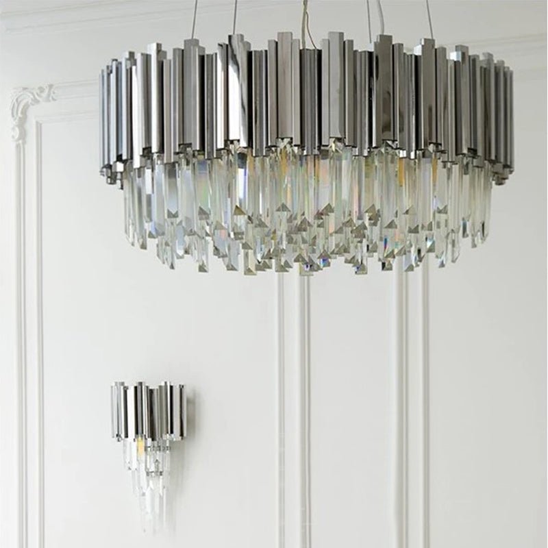 Gold/Silver Round Modern Tiered Metal Crystal Chandelier - Zelno Lighting