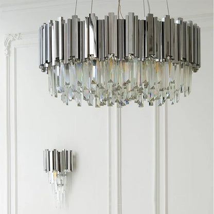 Gold/Silver Round Modern Tiered Metal Crystal Chandelier - Zelno Lighting