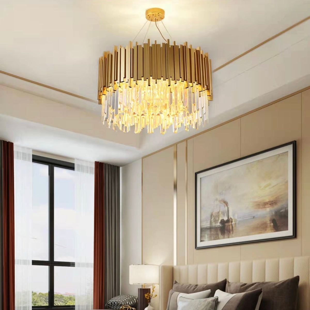 Gold/Silver Round Modern Tiered Metal Crystal Chandelier - Zelno Lighting