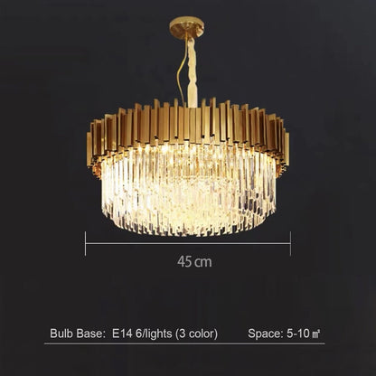 Gold/Silver Round Modern Tiered Metal Crystal Chandelier - Zelno Lighting