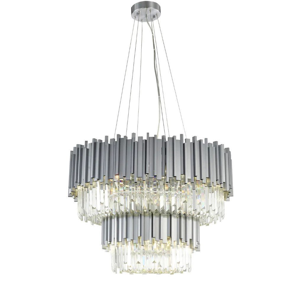Gold/Silver Round Modern Tiered Metal Crystal Chandelier - Zelno Lighting