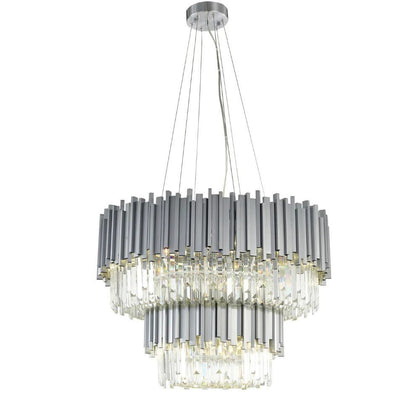 Gold/Silver Round Modern Tiered Metal Crystal Chandelier - Zelno Lighting