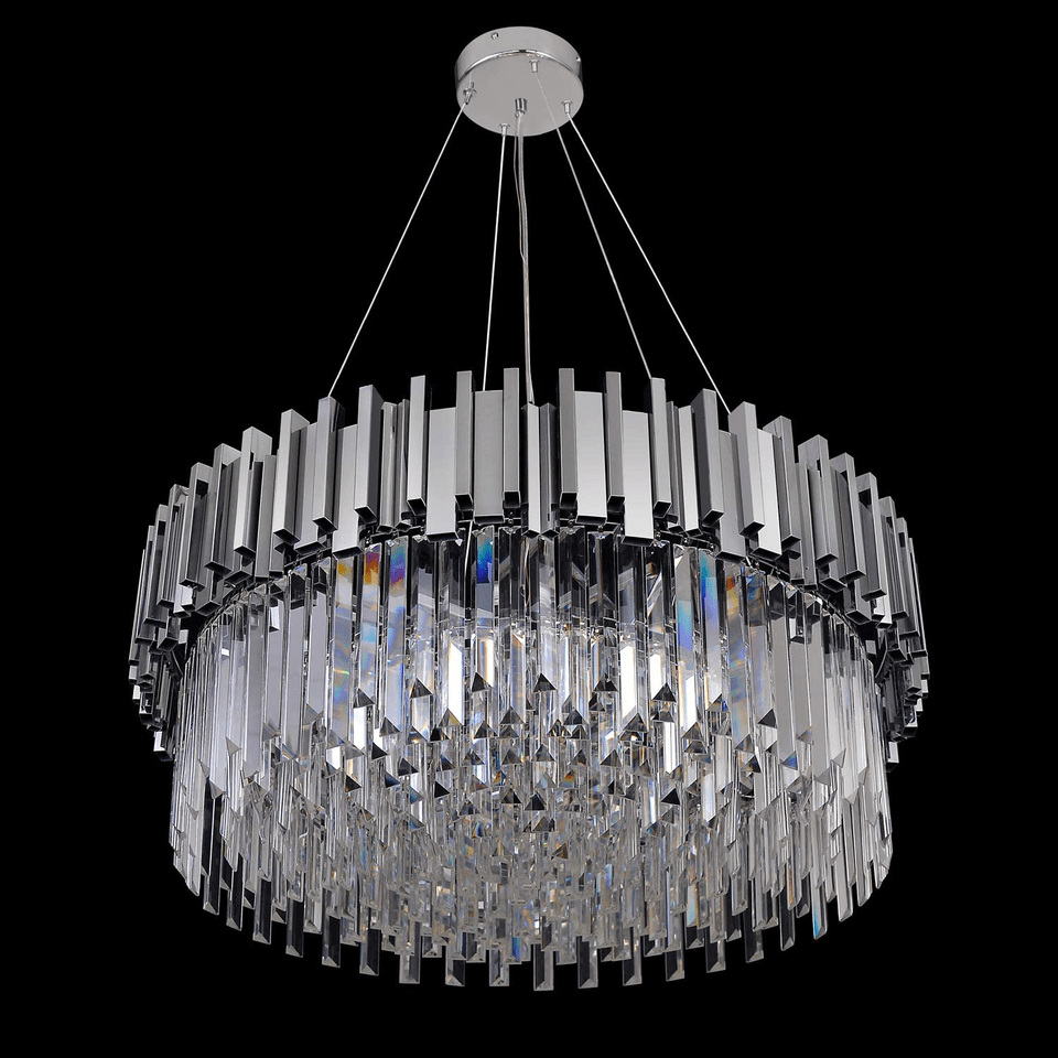 Gold/Silver Round Modern Tiered Metal Crystal Chandelier - Zelno Lighting