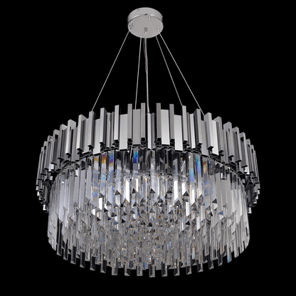 Gold/Silver Round Modern Tiered Metal Crystal Chandelier - Zelno Lighting