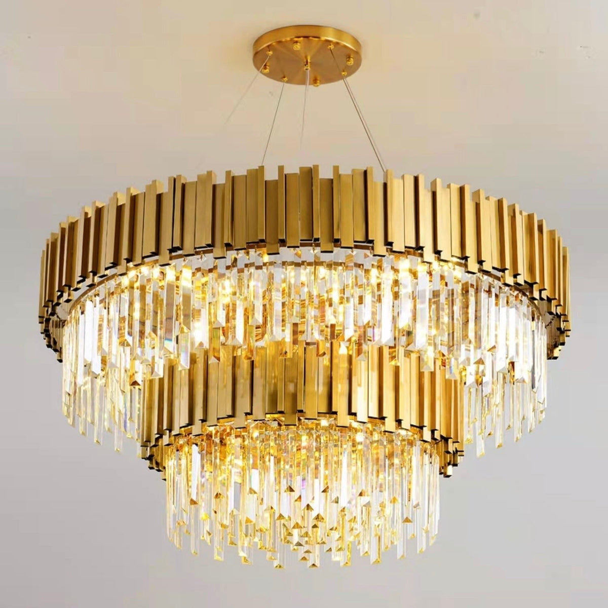 Gold/Silver Round Modern Tiered Metal Crystal Chandelier - Zelno Lighting