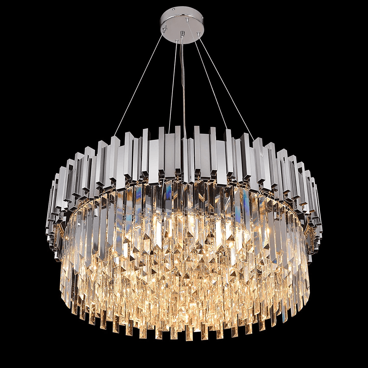 Gold/Silver Round Modern Tiered Metal Crystal Chandelier - Zelno Lighting