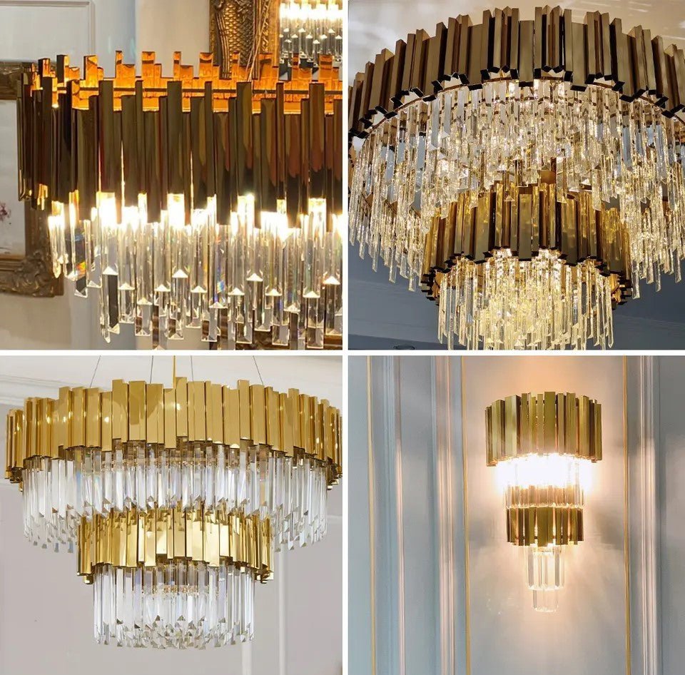 Gold/Silver Round Modern Tiered Metal Crystal Chandelier - Zelno Lighting