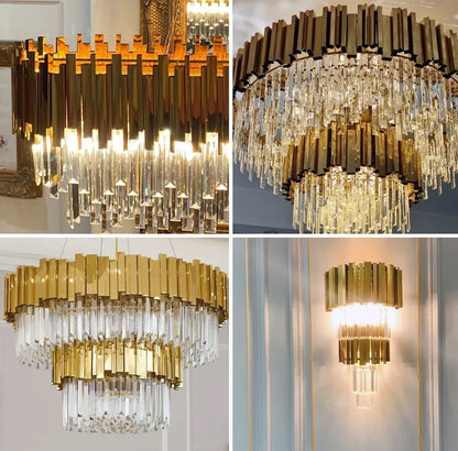 Gold/Silver Round Modern Tiered Metal Crystal Chandelier - Zelno Lighting