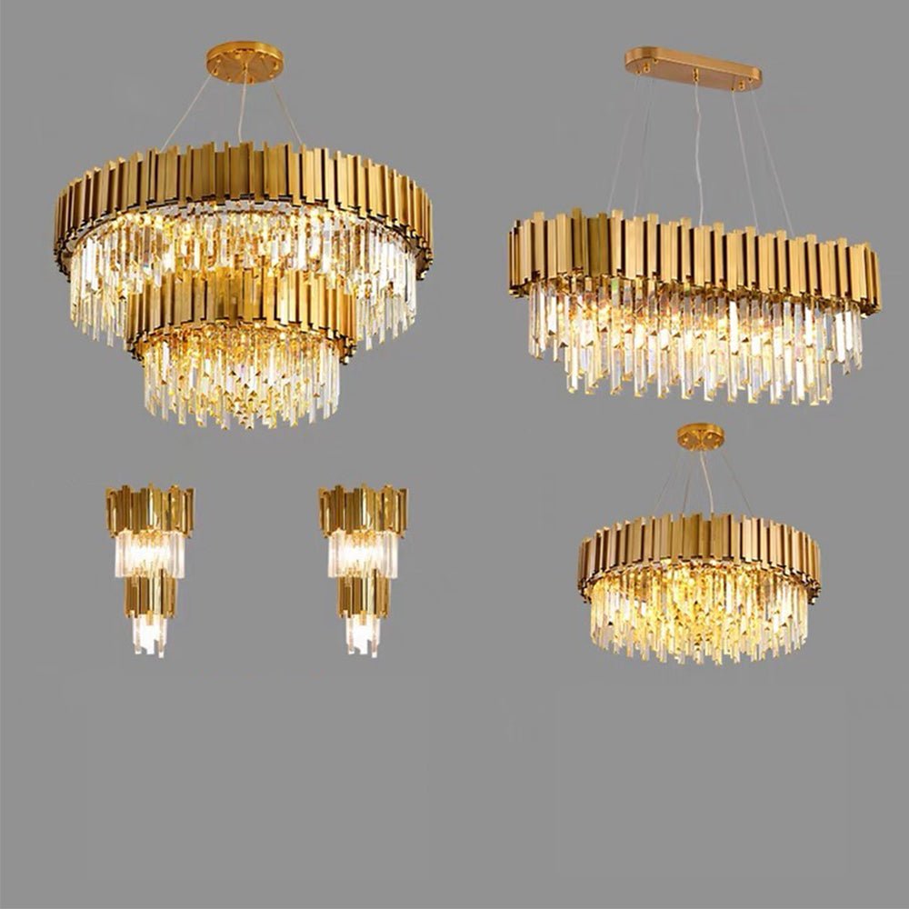 Gold/Silver Round Modern Tiered Metal Crystal Chandelier - Zelno Lighting