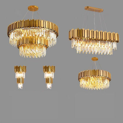 Gold/Silver Round Modern Tiered Metal Crystal Chandelier - Zelno Lighting