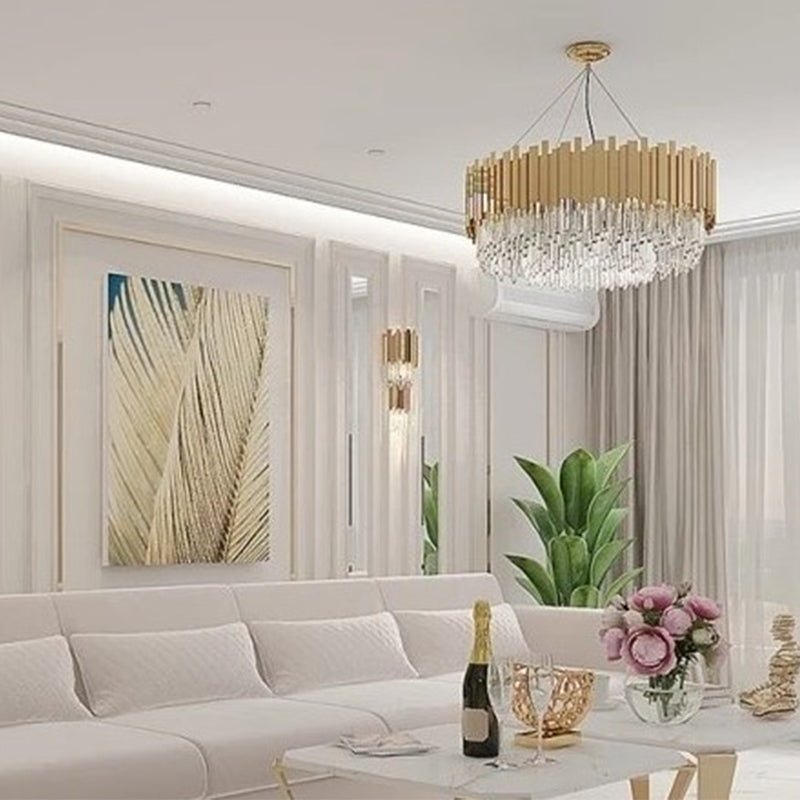 Gold/Silver Round Modern Tiered Metal Crystal Chandelier - Zelno Lighting