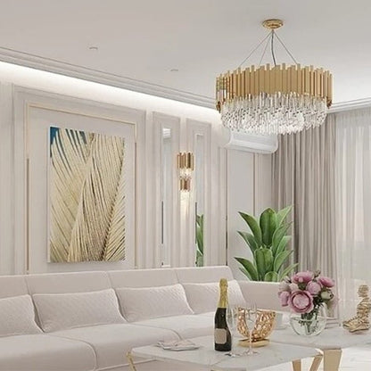Gold/Silver Round Modern Tiered Metal Crystal Chandelier - Zelno Lighting