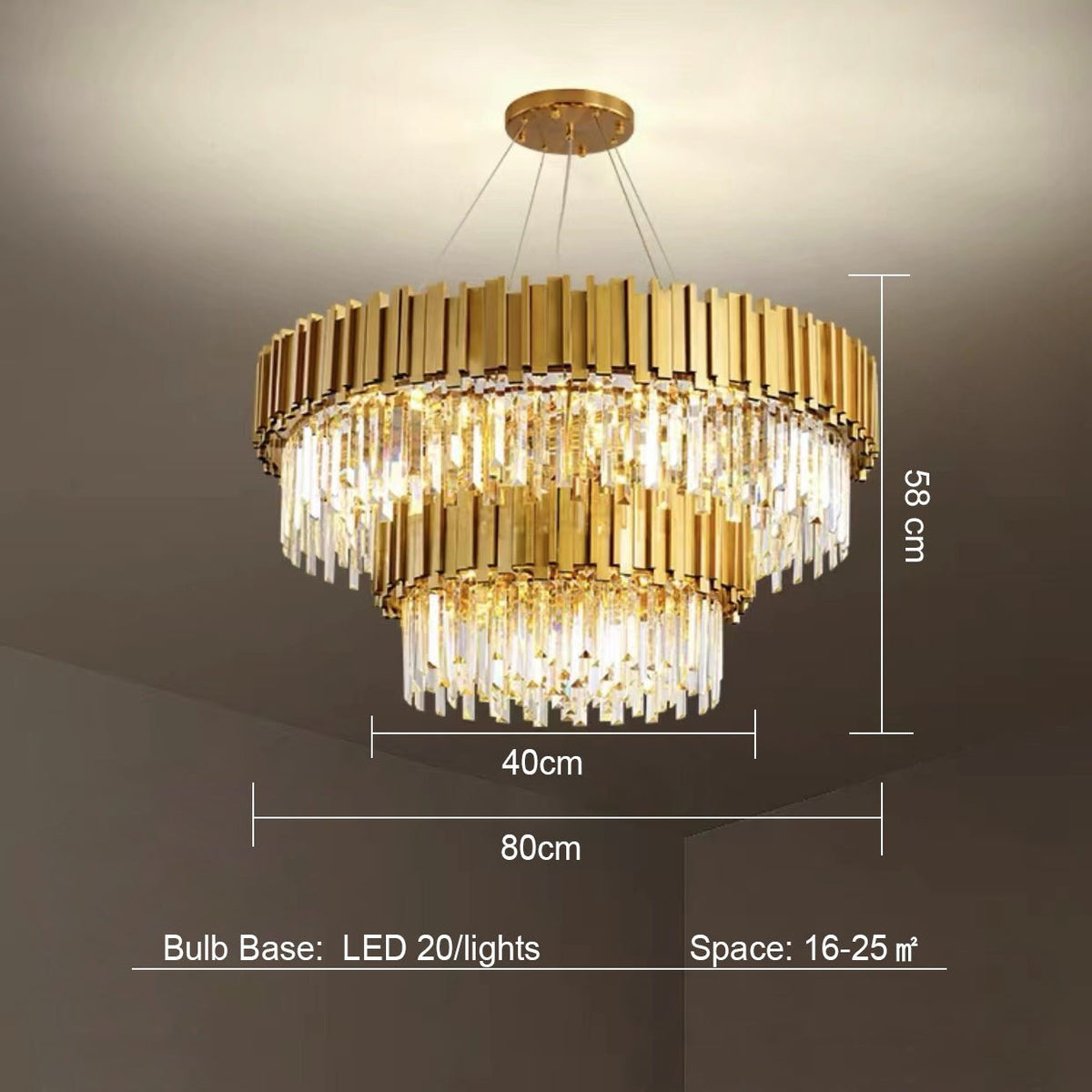 Gold/Silver Round Modern Tiered Metal Crystal Chandelier - Zelno Lighting