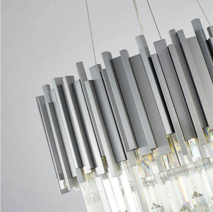 Gold/Silver Round Modern Tiered Metal Crystal Chandelier - Zelno Lighting