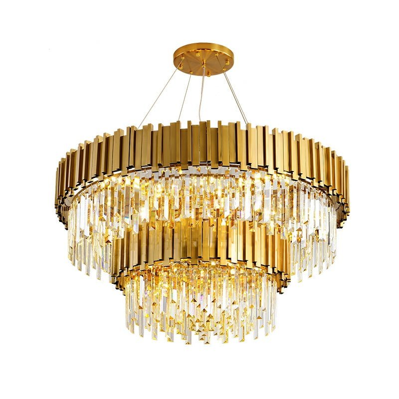 Gold/Silver Round Modern Tiered Metal Crystal Chandelier - Zelno Lighting