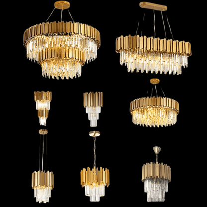 Gold/Silver Round Modern Tiered Metal Crystal Chandelier - Zelno Lighting