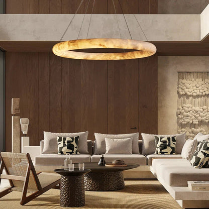 Halima Halo Spanish Alabaster LED Chandelier – 36" & 48" Luxury Light - Zelno