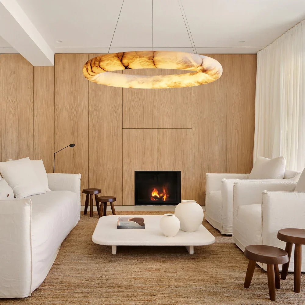 Halima Halo Spanish Alabaster LED Chandelier – 36" & 48" Luxury Light - Zelno