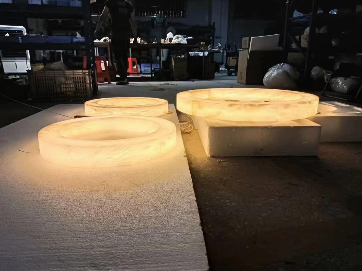 Halo Ring Alabaster Natural Stone Chandelier - Zelno Lighting