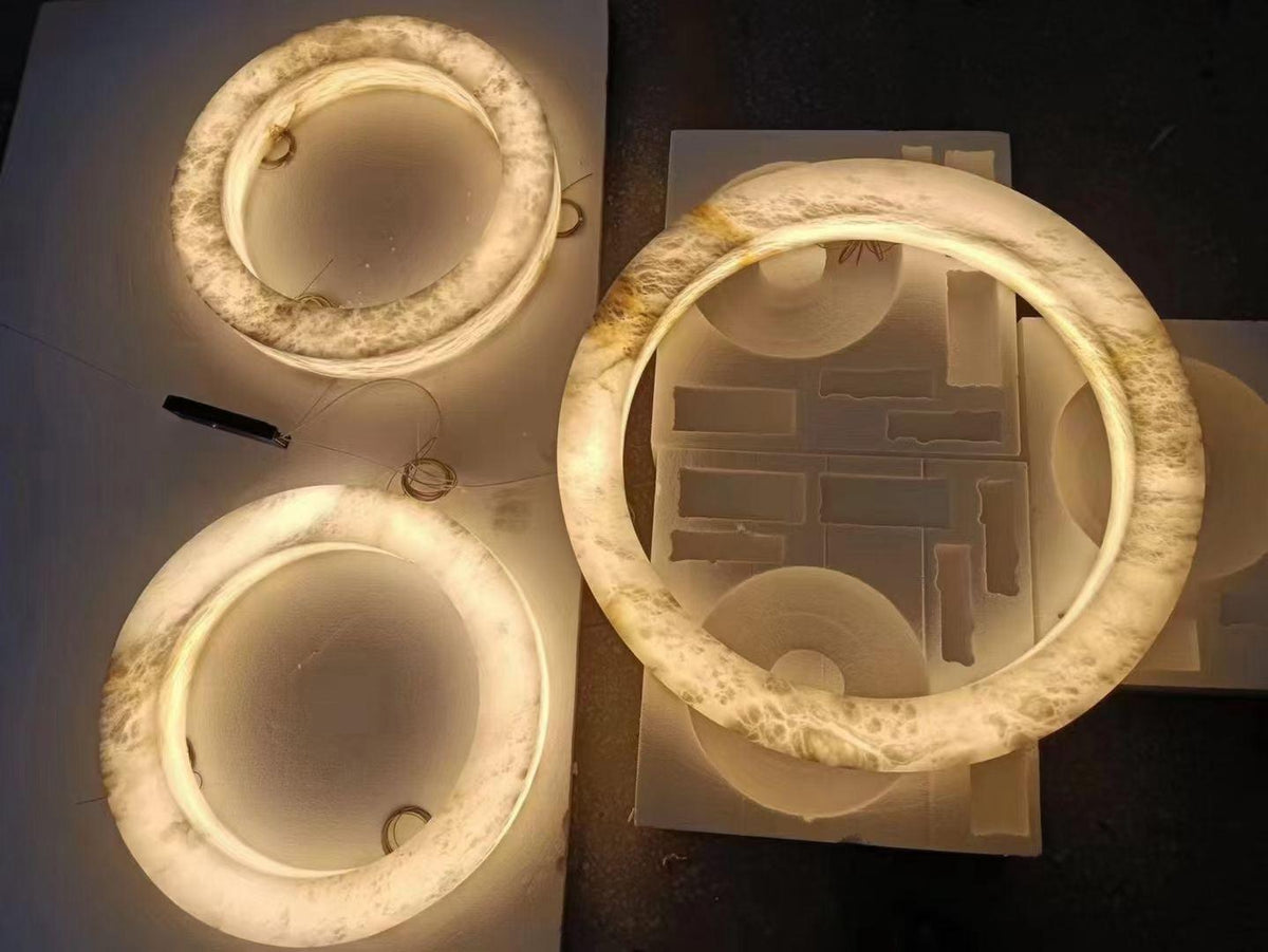 Halo Ring Alabaster Natural Stone Chandelier - Zelno Lighting