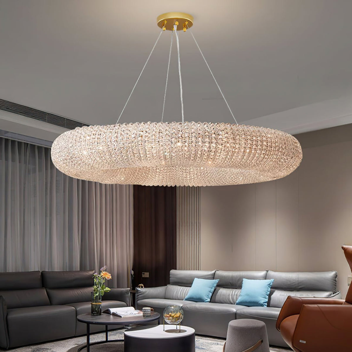 Halo Stranded Crystal Round Chandelier 41" - Zelno