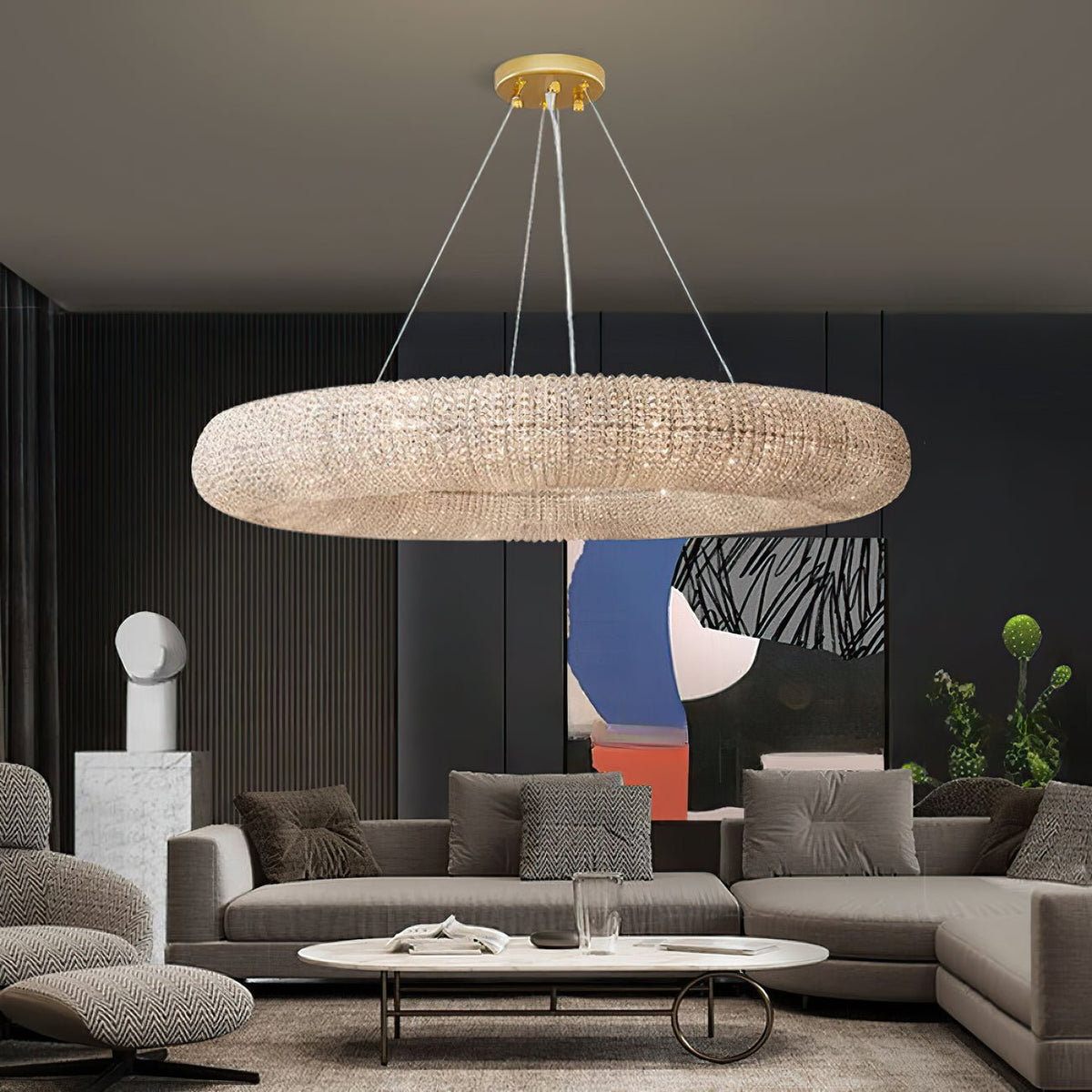 Halo Stranded Crystal Round Chandelier 59" - Zelno