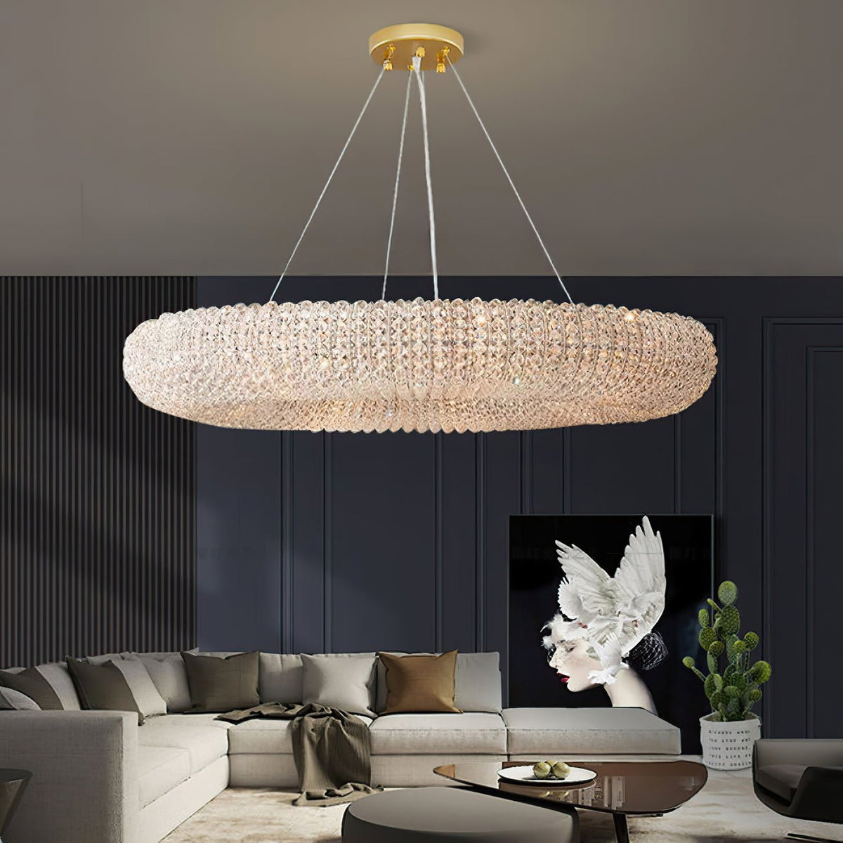 Halo Stranded Crystal Round Chandelier 72" - Zelno