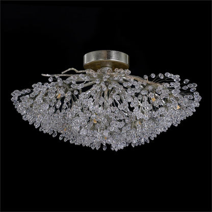 Hanasaku Flower Sixteen-Light Flush Mount in Antique Silver Leaf with Hand-Cut Crystal Accents - Zelno Lighting