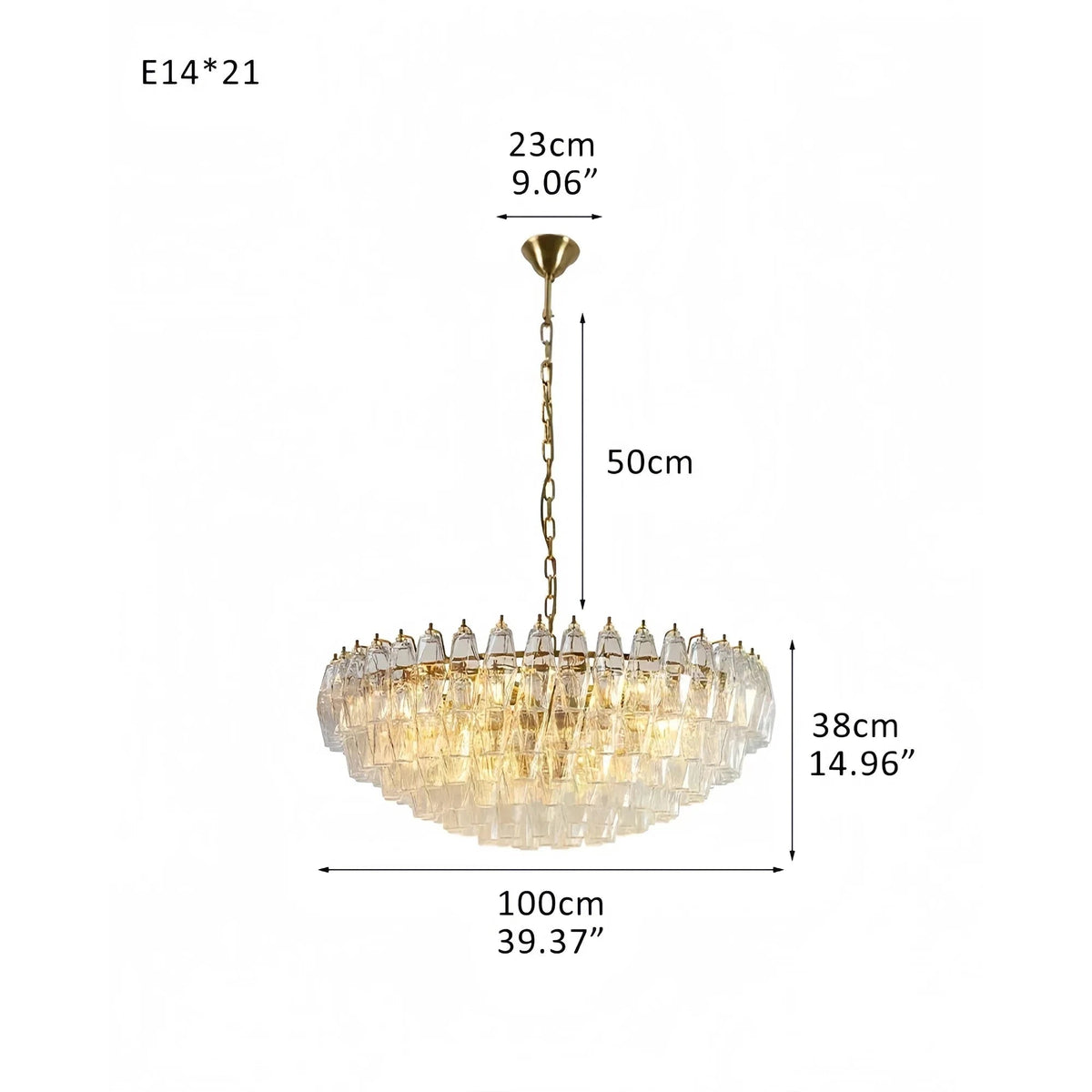 Hand Blown Tier Glass Large Murano Chandelier 24"31"40" - Zelno Lighting