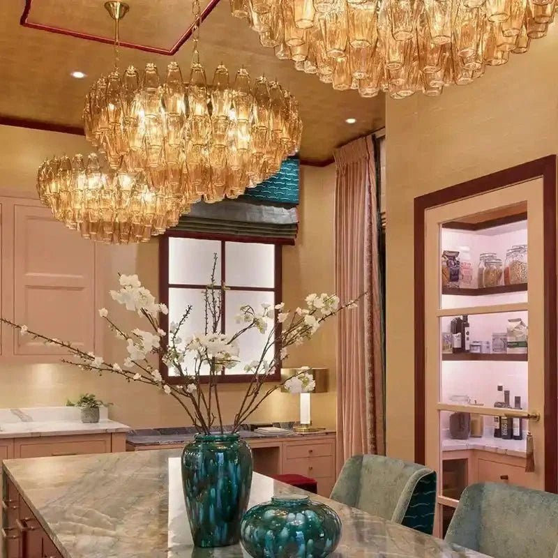 Hand Blown Tier Glass Large Murano Chandelier 24"31"40" - Zelno Lighting