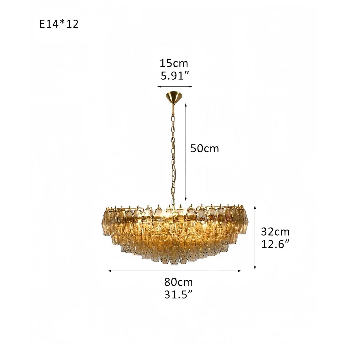 Hand Blown Tier Glass Large Murano Chandelier 24"31"40" - Zelno Lighting